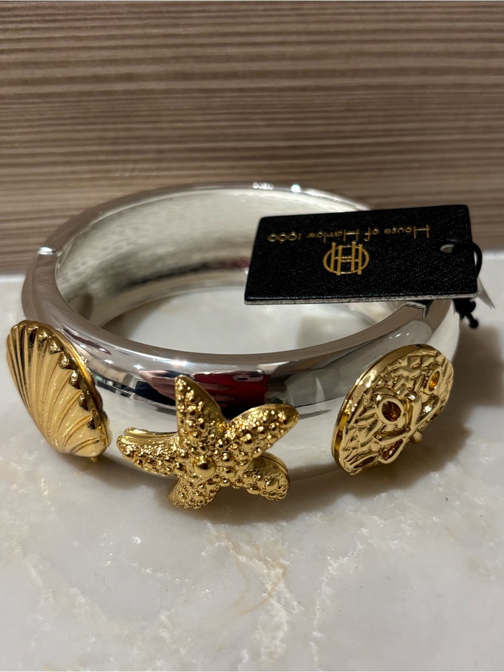 NWT House of Harlow 1960 Silver and Gold Ocean Charm Cuff Bracelet